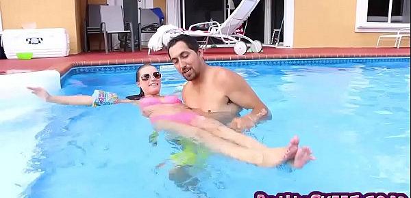  Tiny whore Carolina Sweets smashed by the pool by big tool